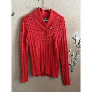 Lauren Ralph Lauren Red Cable Net Shawl Collar Sweaters Xs Vintage Money Preppy￼